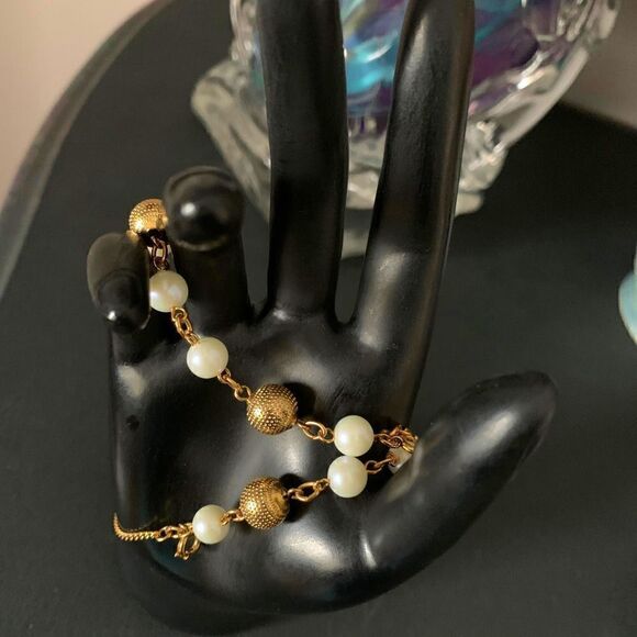 Delicate Gold and Pearl beaded bracelets (PAIR), Unmarked - Picture 1 of 6